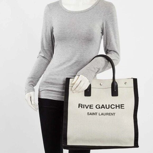 Yves Saint Laurent Natural Linen And Leather Rive Gauche North/South Tote Bag - Picture 2 of 10